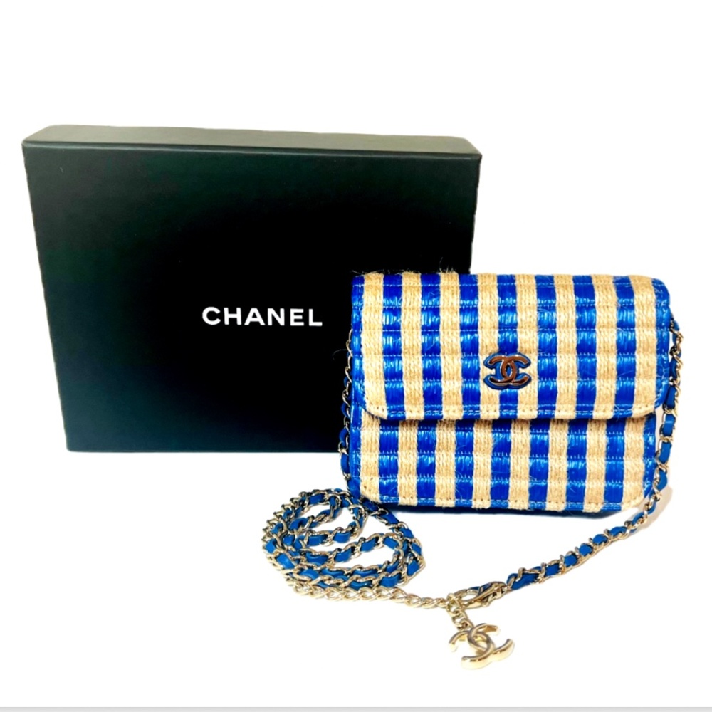 SOLD CHANEL Raffia Jute Striped Belt Bag